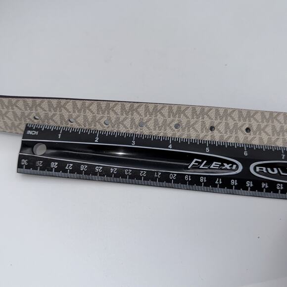 Michael Kors Logo Belt, Vanilla Brown Medium 36” Twist Reversible MK all-over - Picture 9 of 10